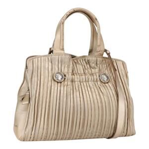 BVLGARI Hand Bag Leather 2way Gold Auth ka881
